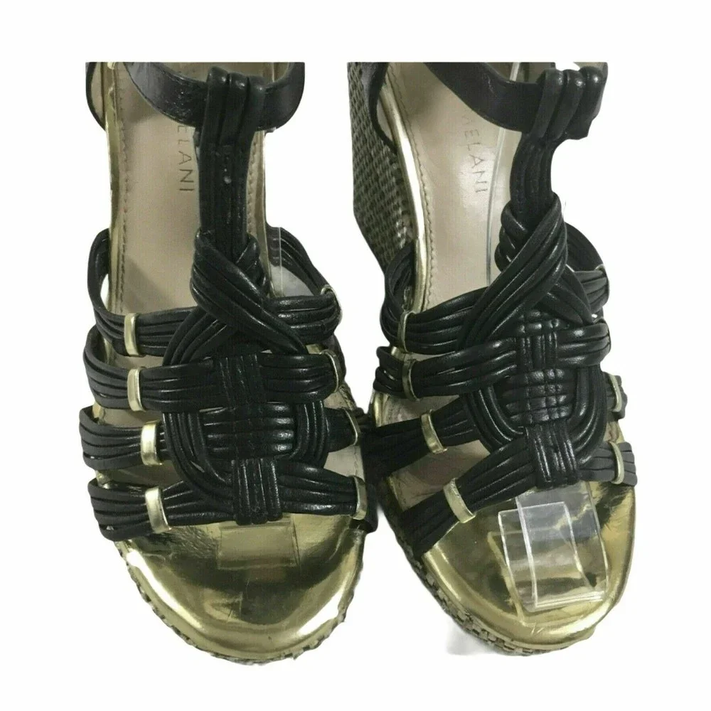 ANTONIO MELANI Heels Women's 6M Black Leather Slingbacks Platform Wedge Heels